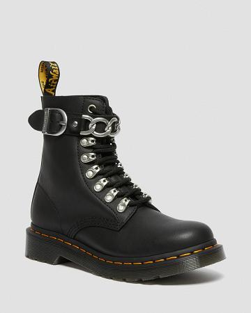 Women's Dr Martens 1460 Pascal Chain Leather Lace Up Boots Black | AU 181FDN